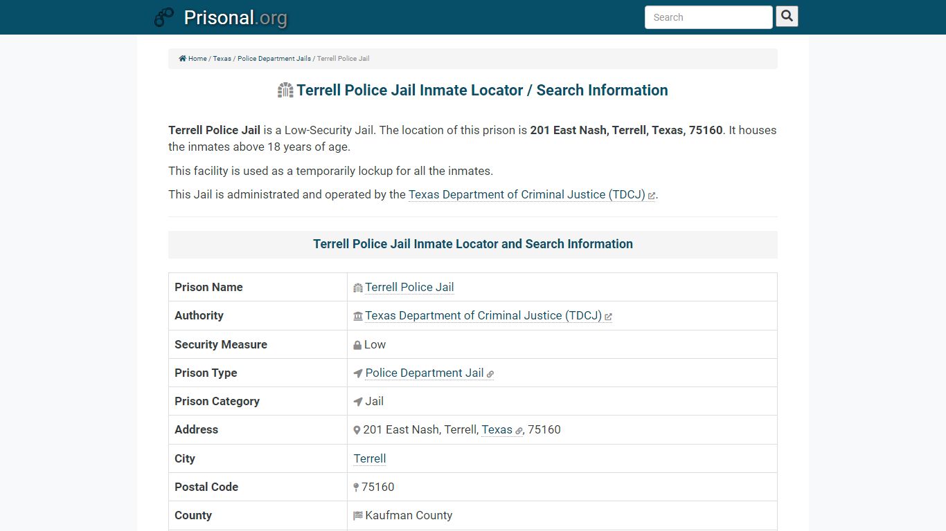 Terrell Police Jail-Inmate Locator/Search Info, Phone, Fax ...